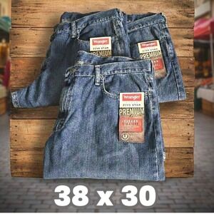 (3) Wrangler Jeans Men's 38x30 Relaxed Fit Straight Five‎ Star Premium Denim NEW
